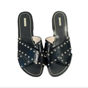 LOUISE ET CIE Lo Bonnie Sandals Womens Shoe Size 8 M Black Leather Slides